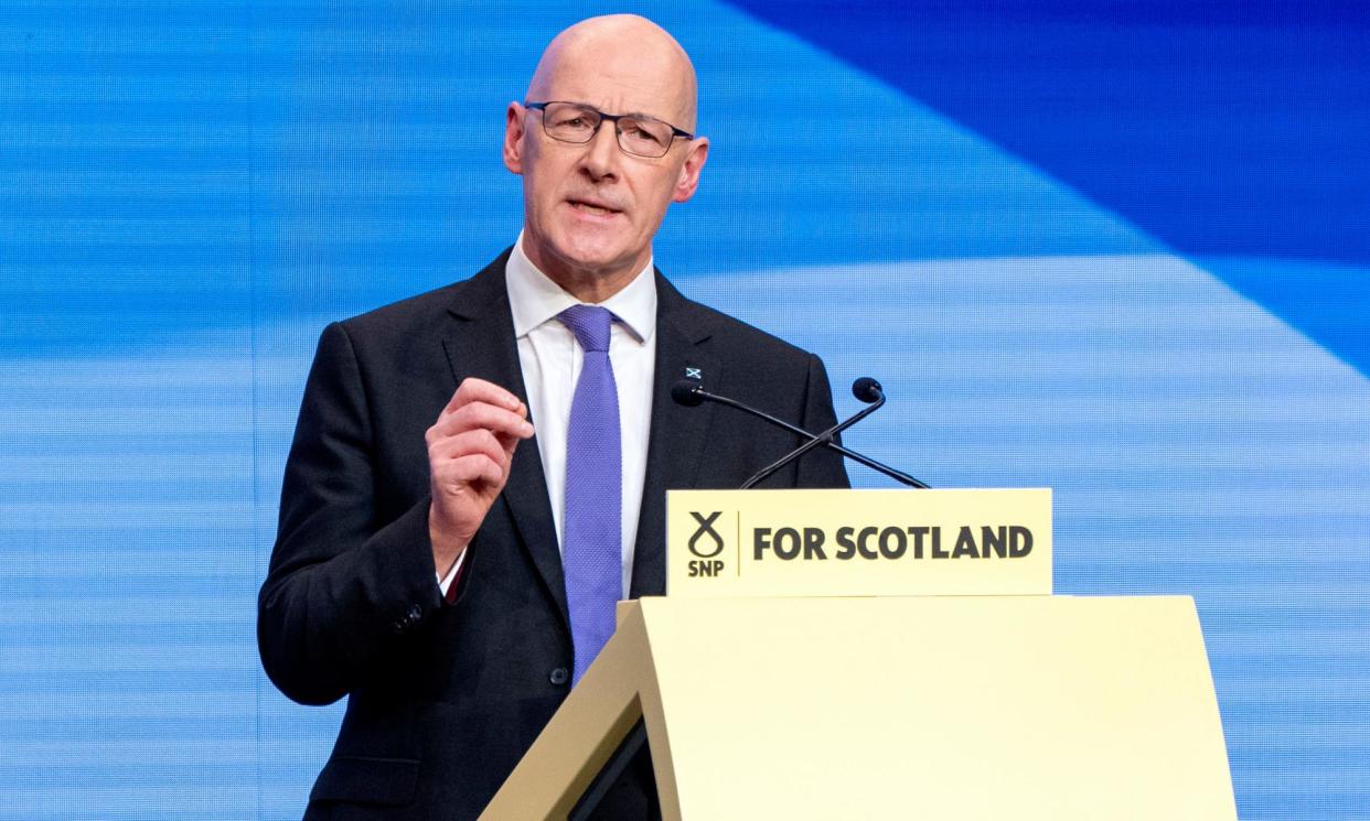 <span>‘That is politics at its most cynical – and a total breach of trust with all those who supported Labour,’ Swinney said at the SNP conference in Edinburgh.</span><span>Photograph: Jane Barlow/PA</span>