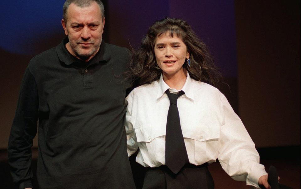 Maria Schneider, with Italian dashion designer Luciano Soprani, in 1997