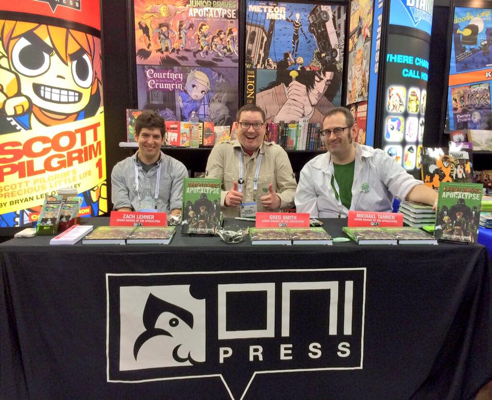From Left: Zach Lehner, Greg Smith and Michael Tanner at the Oni Press booth promoting "Junior Braves of the Apocalypse."