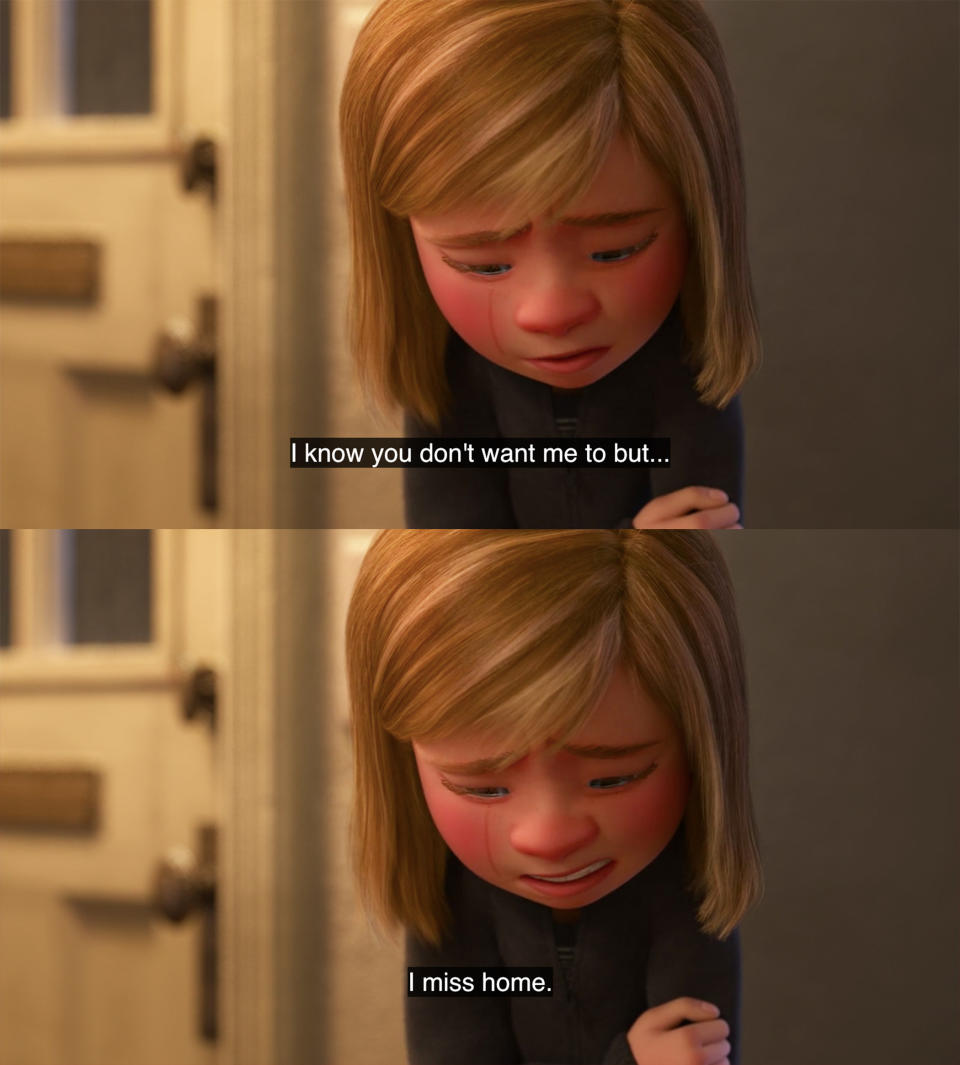 Riley tells her parents that, even though she knows they don't want her to, she misses home