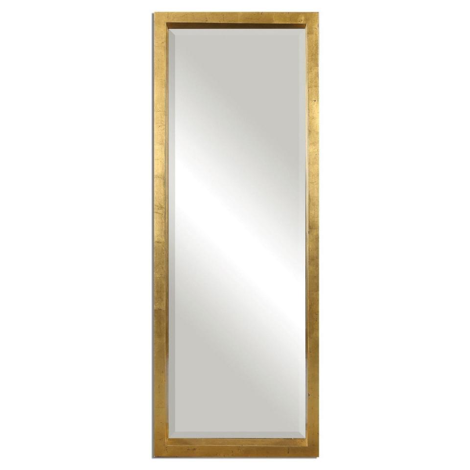 Get it at <a href="https://www.target.com/p/rectangle-edmonton-leaner-floor-mirror-gold-uttermost/-/A-50277209#lnk=newtab" target="_blank">Target, $592</a>.