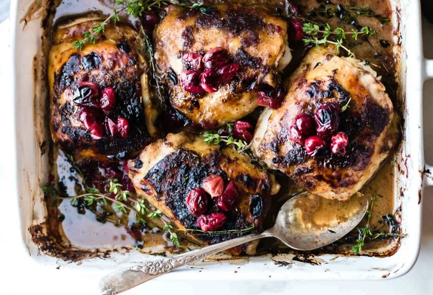 One-Pan Cranberry Balsamic Roasted Chicken from Cotter Crunch