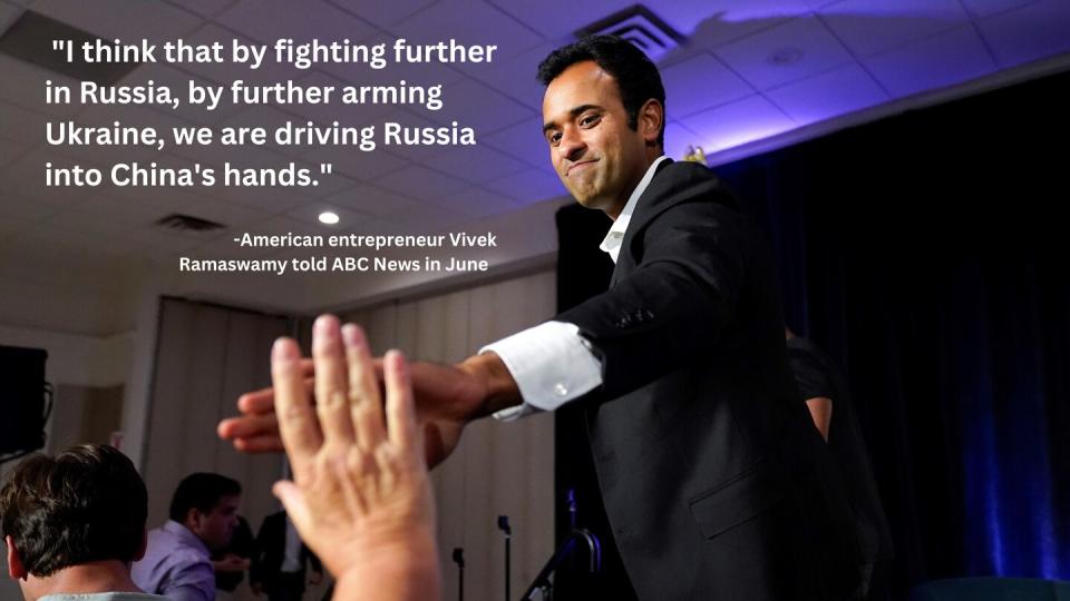 Republican presidential candidate businessman Vivek Ramaswamy greets the audience after an event in St. Clair Shores, Mich., Monday, Aug. 14, 2023. (Paul Sancya / AP)