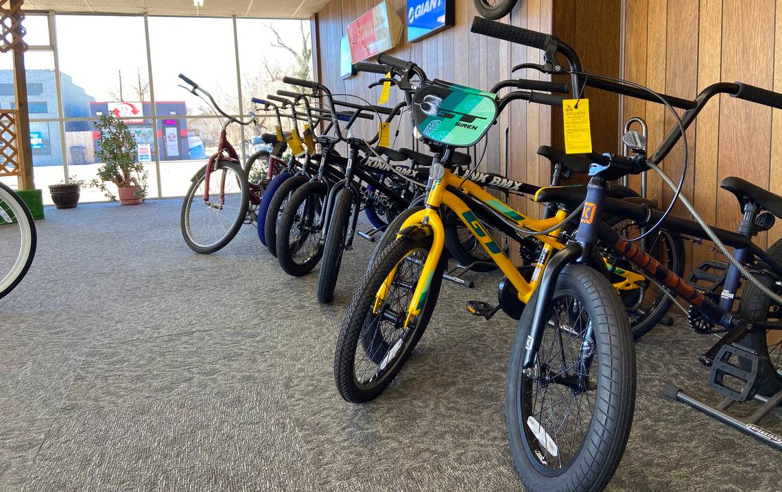 Kids bikes lined up against the wall of Tom Sawyer Bicycle Shop. The longtime business will close after 60 years of service. Eduardo Castillo/The Wichita Eagle