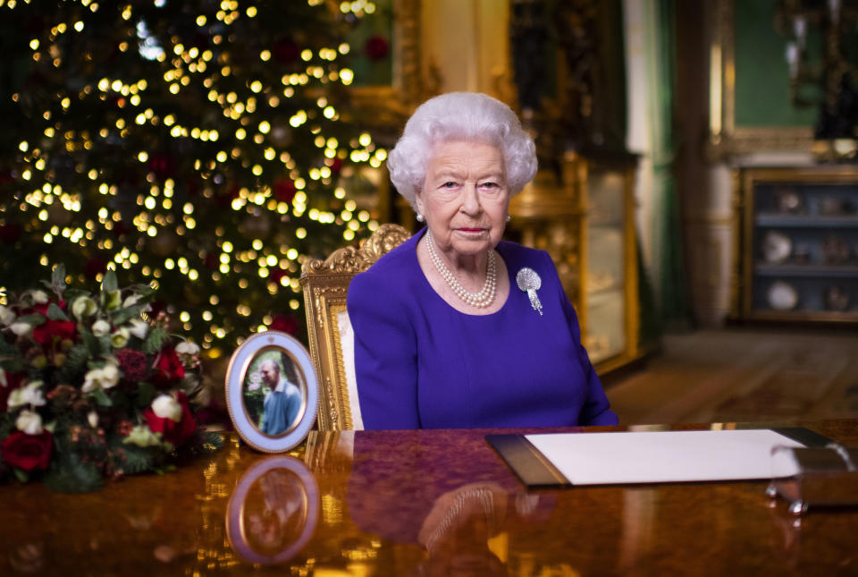 EMBARGOED: not for publication in any territory before 1500 LOCAL TIME. No use after 24 January 2021 without the prior written consent of The Communications Secretary to The Queen at Buckingham Palace. Queen Elizabeth II records her annual Christmas broadcast in Windsor Castle, Berkshire.