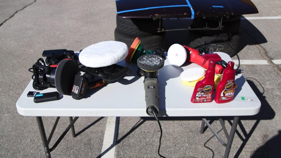 a table with a car and a car on it