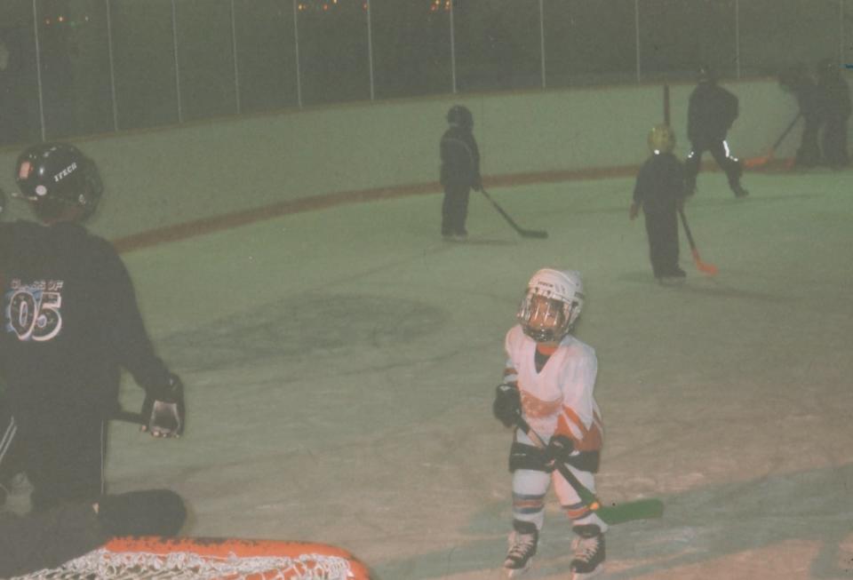 Rising B.C. hockey star Arshdeep Bains is seen in a file photo of him on the ice at age 4.