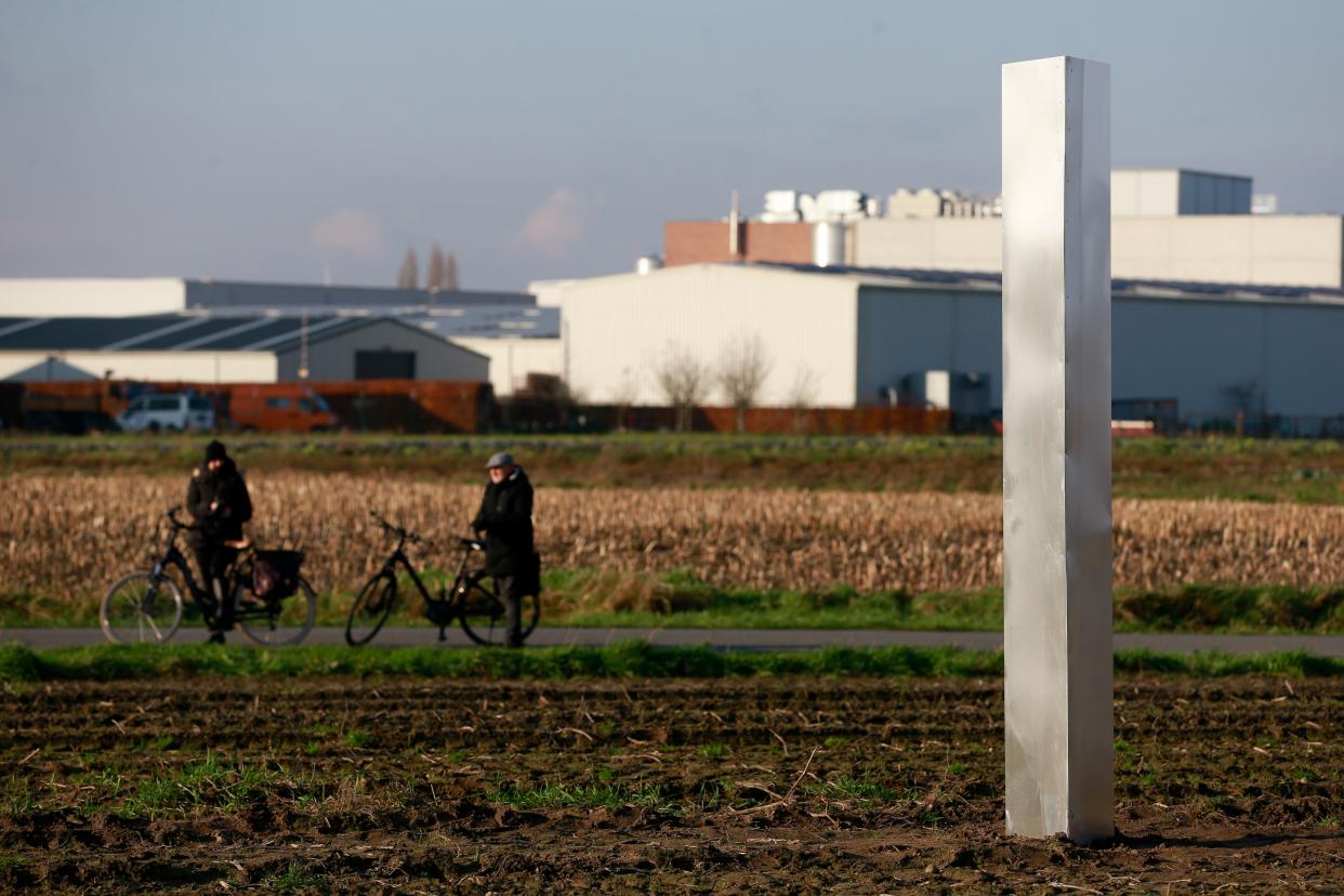 <p>A metal monolith in a field in Baasrode, Belgium</p> (EPA)