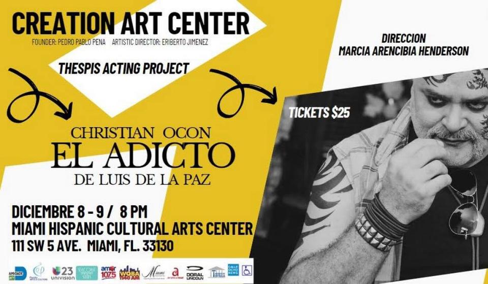 “El adicto” obra de teatro de Luis de la Paz en el Miami Hispanic Cultural Arts Center.