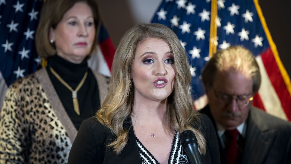 Jenna Ellis, legal adviser to Donald Trump, speaks during a news conference at the Republican National Committee on  Nov. 19, 2020. - Al Drago/Bloomberg/Getty Images