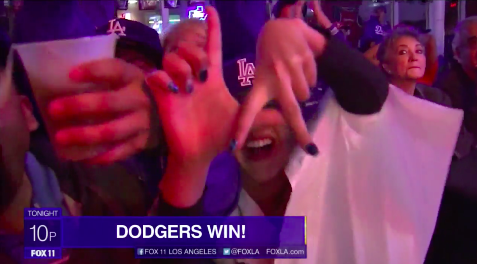 A news station in L.A. told viewers the Dodgers won, but that wasn’t true. (Screengrab via @Deadspin)