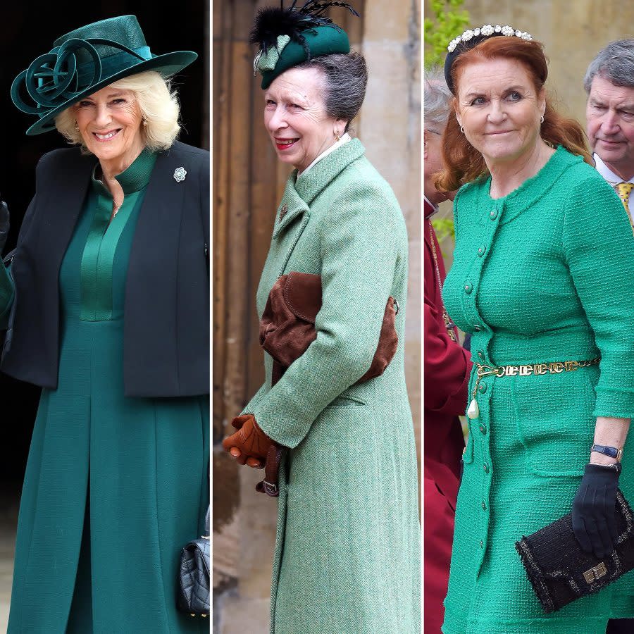 Queen Camilla Princess Anne and Sarah Ferguson Coordinate in Green on Easter Sunday