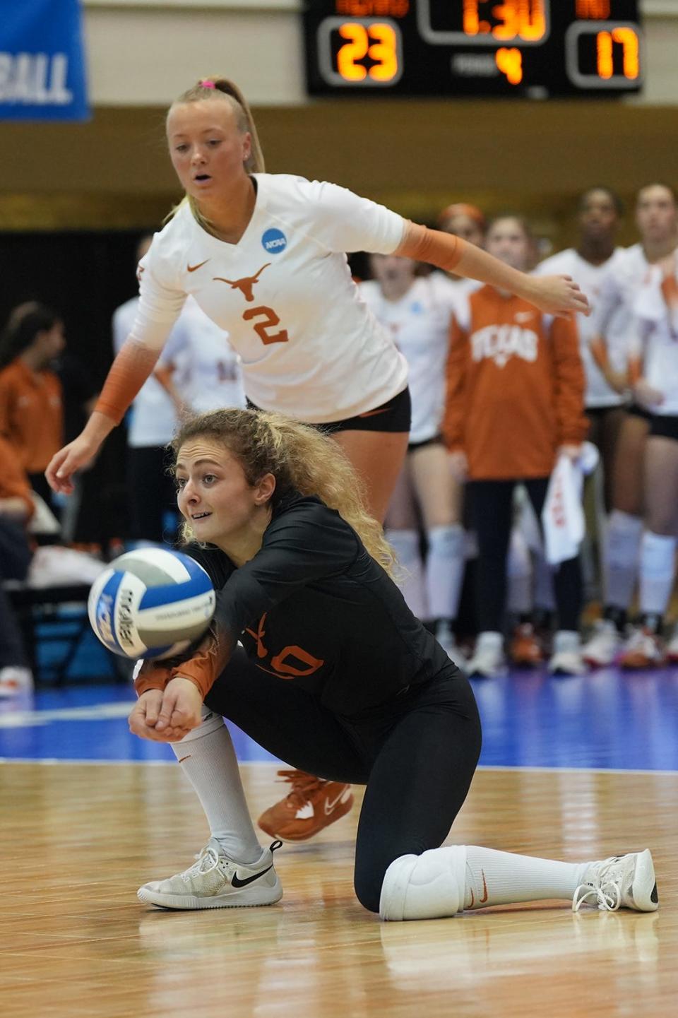 Texas libero Zoe Fleck bumps the ball during the Longhorns' Sweet 16 win over Marquette. The UCLA transfer has been solid defensively all season for the Longhorns.