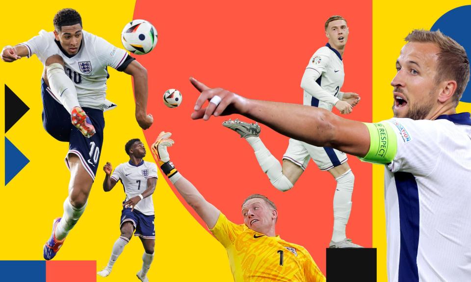 <span>(Left to right): Jude Bellingham, Bukayo Saka, Jordan Pickford, Cole Palmer and Harry Kane.</span><span>Composite: Tom Jenkins/The Guardian</span>