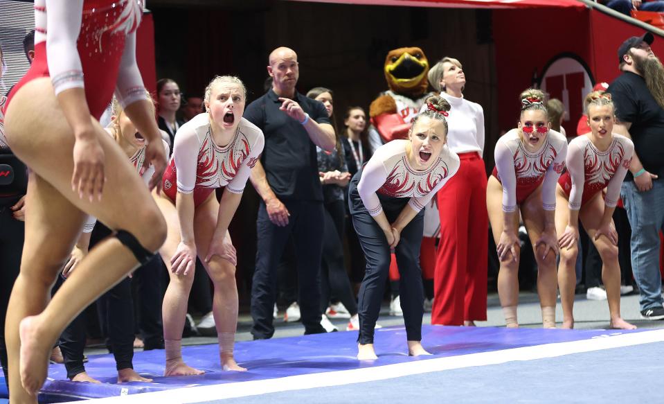 Utah Red Rocks gymnasts cheer on teammates against ASU in Salt Lake City on Friday, Jan. 26, 2024. | Jeffrey D. Allred, Deseret News