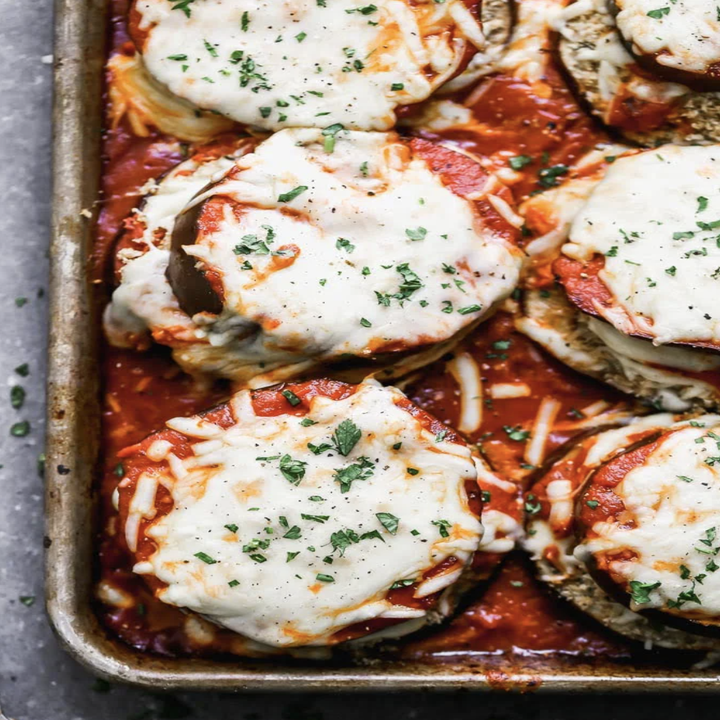 Eggplant parmesan in a baking dish