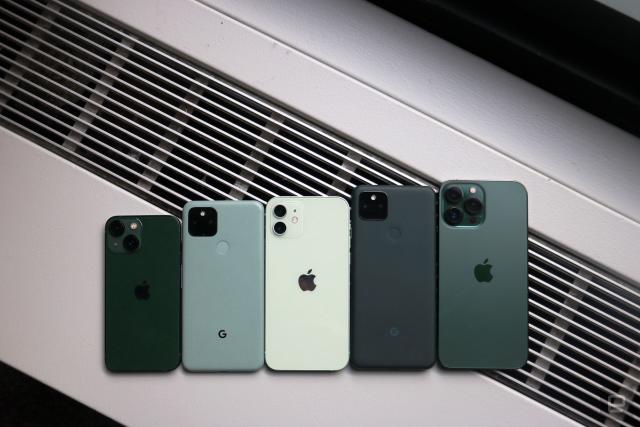 iPhone 13s in green and alpine green