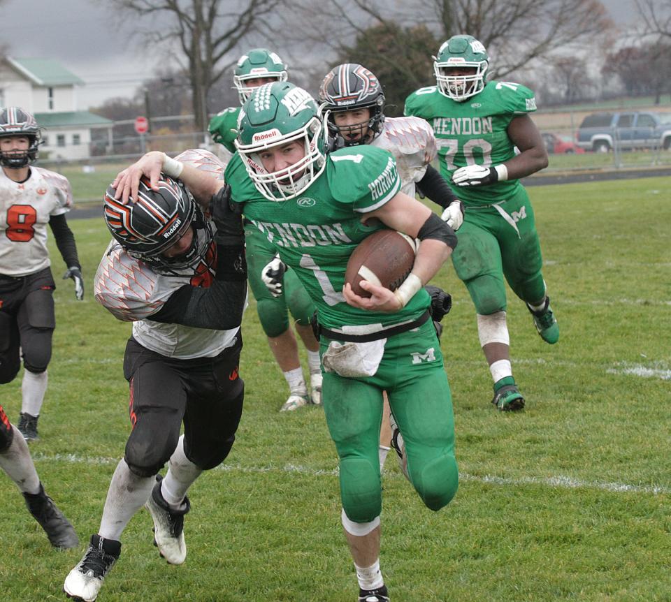 Evan Lukeman rumbled for 105 yards in the Mendon victory over Morrice on Saturday.