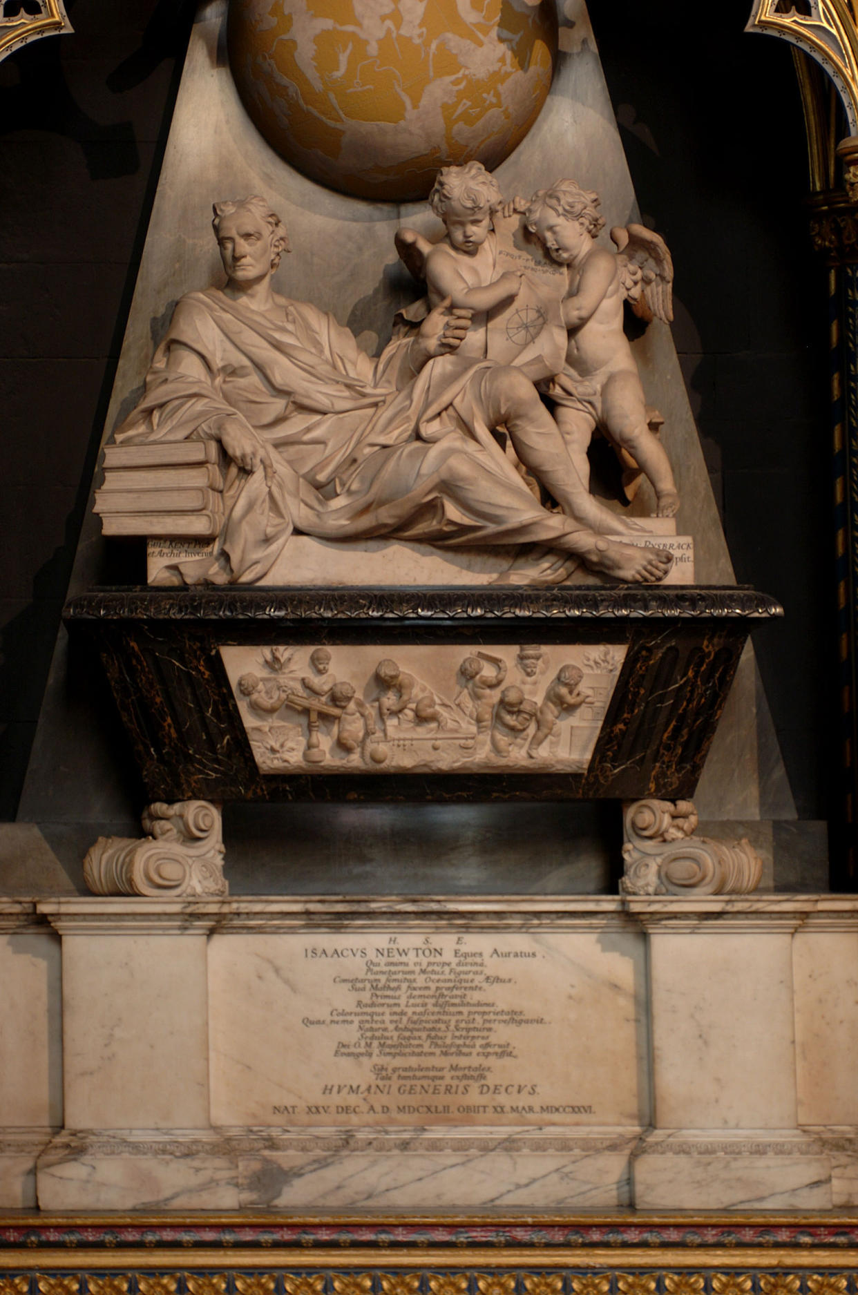 The tomb of Sir Isaac Newton, in Westminster Abbey.   (Photo by Ian Nicholson - PA Images/PA Images via Getty Images)
