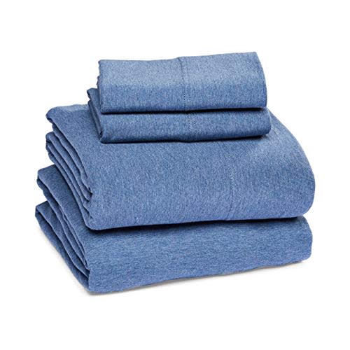 Amazon Basics Cotton Jersey Bed Sheet Set - Queen, Chambray Blue