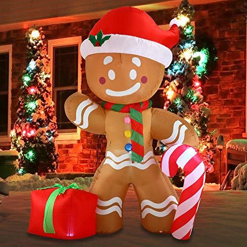 17) Joiedomi Christmas Inflatable Decoration 8 FT Gingerbread Man with Build-in LEDs Blow Up Self-Inflatable for Christmas, Party Indoor, Outdoor, Yard, Garden, Lawn Décor.