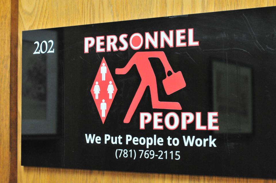 The sign outside Personnel People's 41 Taunton Green offices on Monday, Jan. 10, 2022.