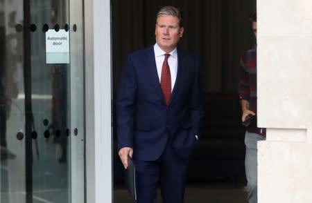 Labour Party's Shadow Secretary of State for Brexit Keir Starmer leaves the BBC Headquarters after appearing on The Andrew Marr show in London