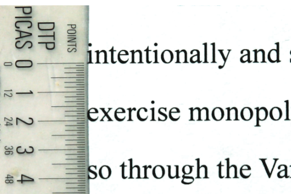 An exhibit in a legal filing using a pica pole to make a point about proper double-spacing. <a href="https://abovethelaw.com/uploads/2023/11/response.pdf" rel="nofollow noopener" target="_blank" data-ylk="slk:Jessica Jones, et al., Plaintiffs, v. Varsity Brands, LLC, et al;elm:context_link;itc:0;sec:content-canvas" class="link ">Jessica Jones, et al., Plaintiffs, v. Varsity Brands, LLC, et al</a>