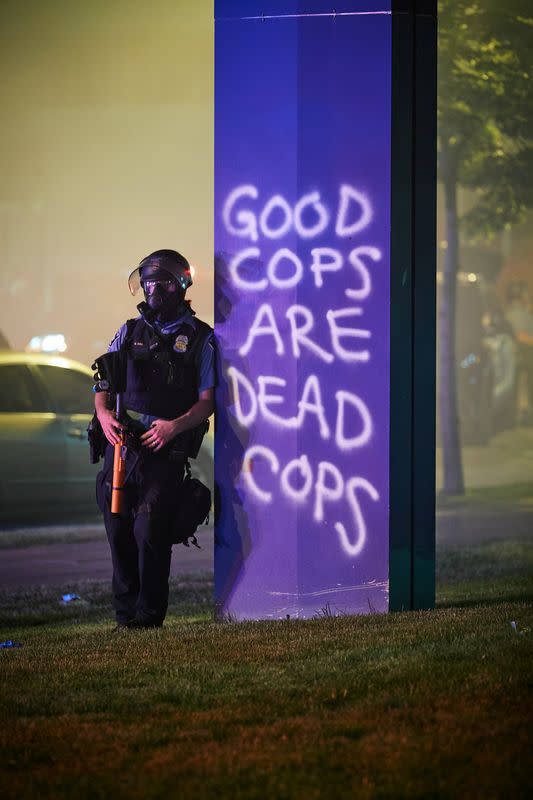 Protesters gather near the Minneapolis Police third precinct