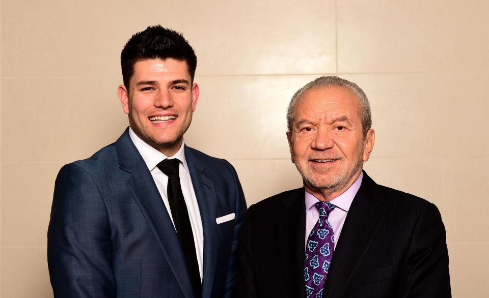 Mark Wright with Lord Alan Sugar after winning The Apprentice in 2014.