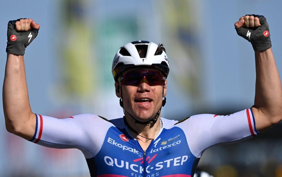 Fabio Jakobsen crosses the line to win stage two at the Tour de France - GETTY IMAGES