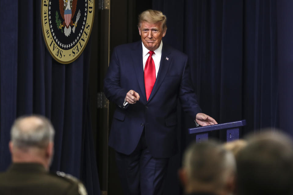 U.S. President Donald Trump arrives during an Operation Warp Speed vaccine summit at the White House in Washington, D.C., U.S., on Tuesday, Dec. 8, 2020. (Oliver Contreras/SIPA USA/Bloomberg via Getty Images)