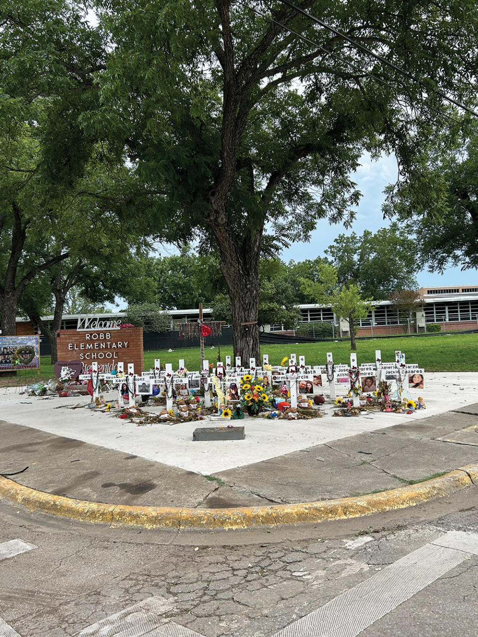 A memorial for the victims of the May 24, 2022, Uvalde school shooting