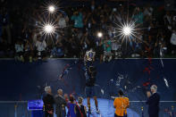 <p>NEW YORK, NY – SEPTEMBER 09: Novak Djokovic of Serbia poses with the championship trophy after winning his Men’s Singles final match against Juan Martin del Potro of Argentina on Day Fourteen of the 2018 US Open at the USTA Billie Jean King National Tennis Center on September 9, 2018 in the Flushing neighborhood of the Queens borough of New York City. (Photo by Mike Stobe/Getty Images for USTA) </p>