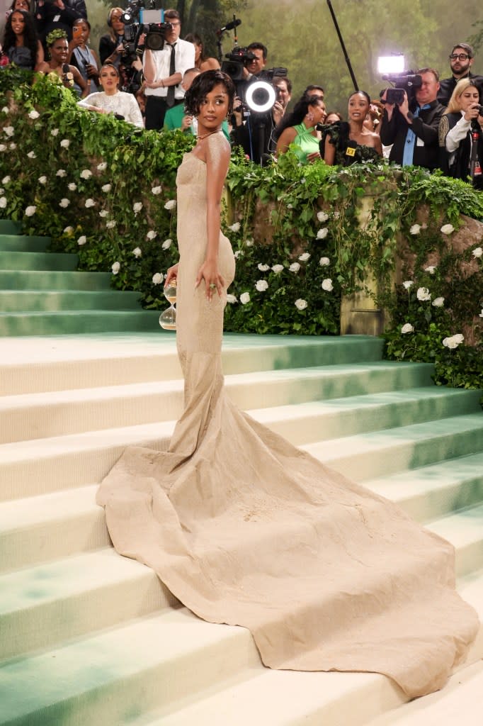 Tyla attends The 2024 Met Gala Celebrating "Sleeping Beauties: Reawakening Fashion" at The Metropolitan Museum of Art on May 06, 2024 in New York City.