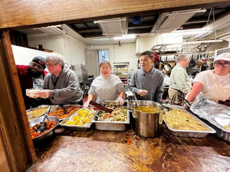 Approximately 30 volunteers served Thanksgiving dinners to 100 guests at the Cornerstone Community Church in Utica last Thursday.