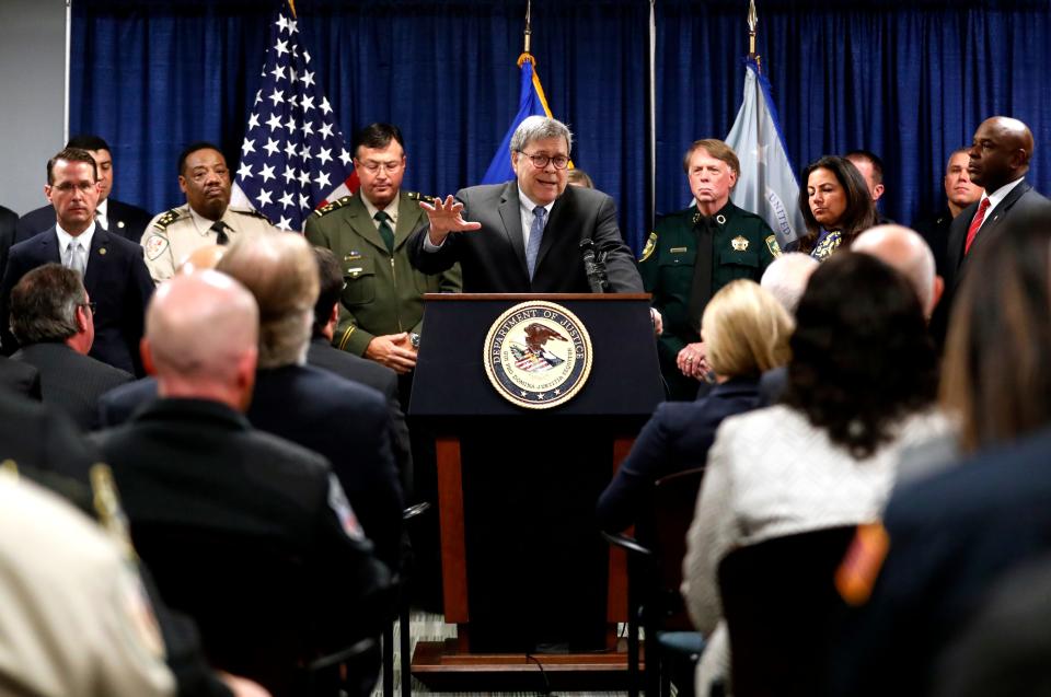 Attorney General William Barr visits the Clifford Davis-Odell Horton Federal Building in Memphis, Tenn., on Nov. 13 to announce the launch of Project Guardian, a nationwide effort to reduce gun violence.