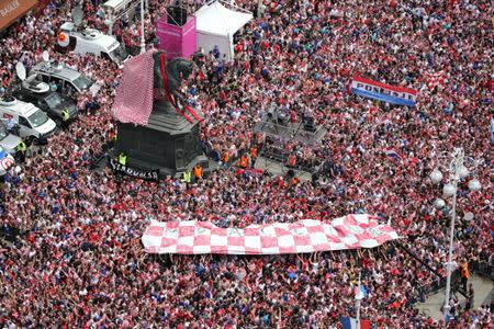 Soccer Football - World Cup - The Croatia team return from the World Cup in Russia - Zagreb, Croatia - July 16, 2018 Croatia fans REUTERS/Marko Djurica