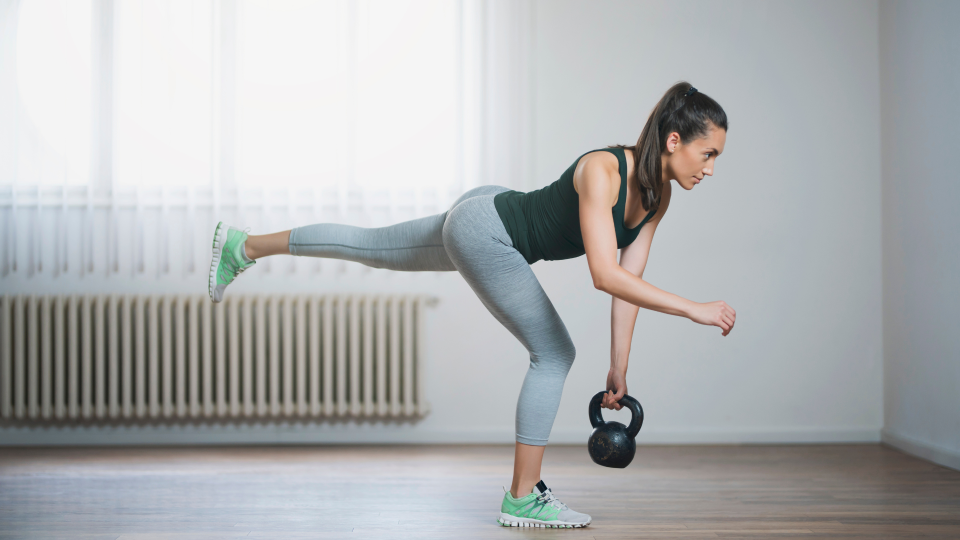 Single leg Romanian deadlift with kettlebell