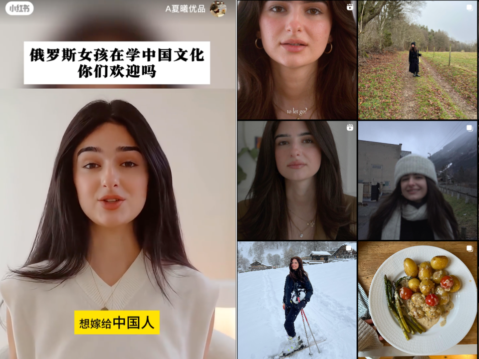 Links: In einem Deepfake von Lana Blakely, das auf Xiaohongshu gefunden wurde, spricht sie über russische Frauen, die chinesische Männer heiraten wollen. Rechts: Ein Screenshot von Blakely's Instagram-Seite. - Copyright: Screenshot/Lana Blakely and Xiaohongshu