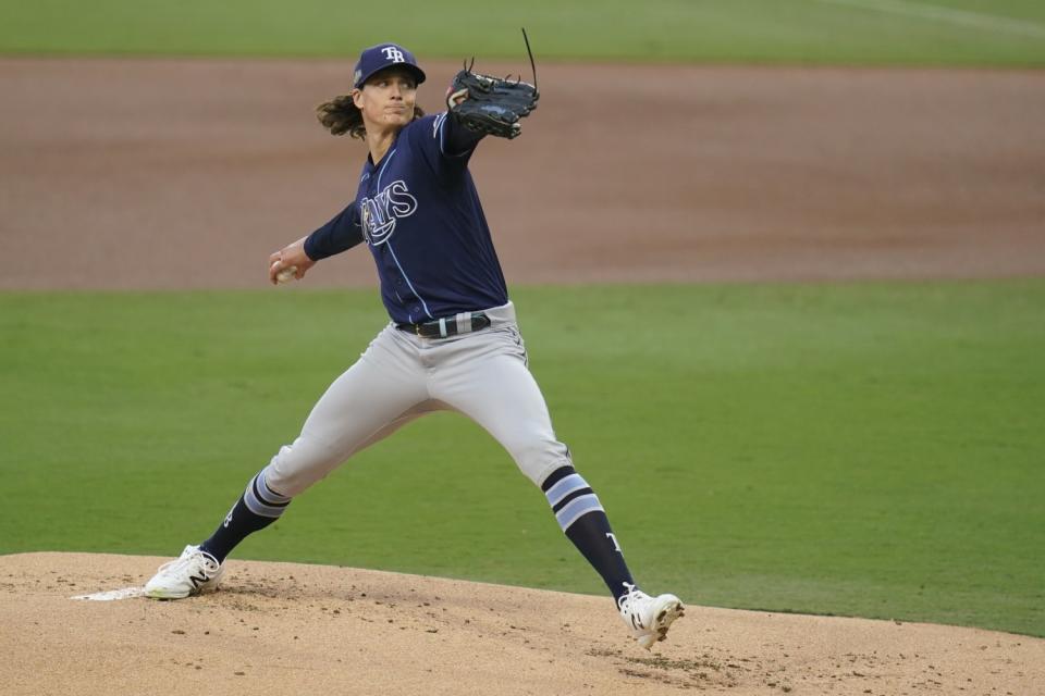 Tampa Bay Rays pitcher Tyler Glasnow pitches.