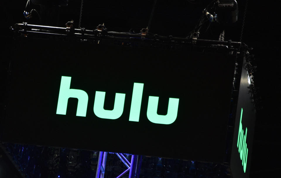 The Hulu logo is displayed during San Diego Comic-Con International at the San Diego Convention Center in San Diego, California, on July 24, 2024. (Photo by Chris DELMAS / AFP) (Photo by CHRIS DELMAS/AFP via Getty Images)