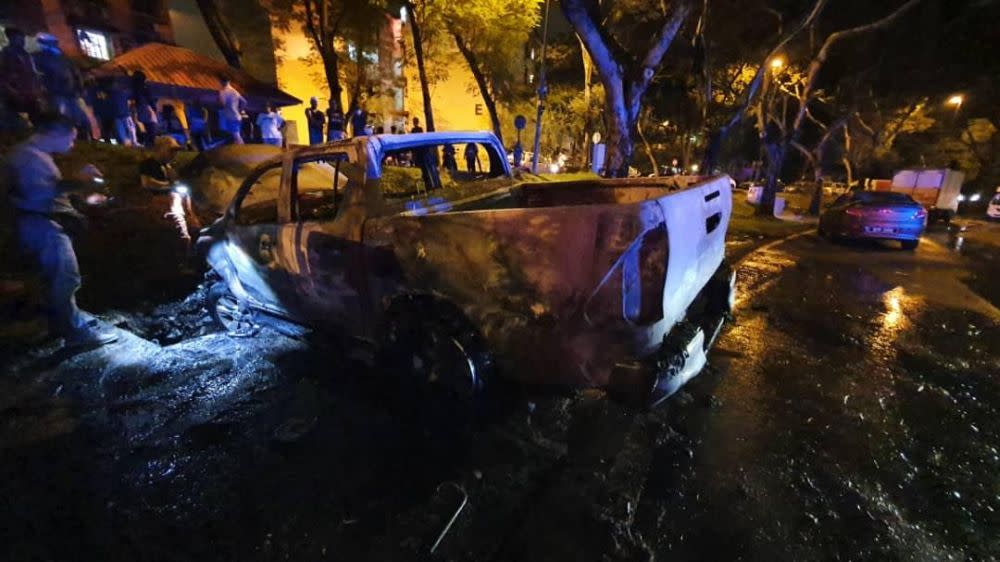 The charred vehicle found abandoned in Damansara, Petaling Jaya. — Picture courtesy of the police