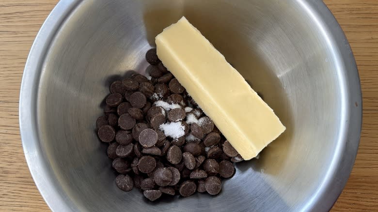 Butter, chocolate, and salt in bowl