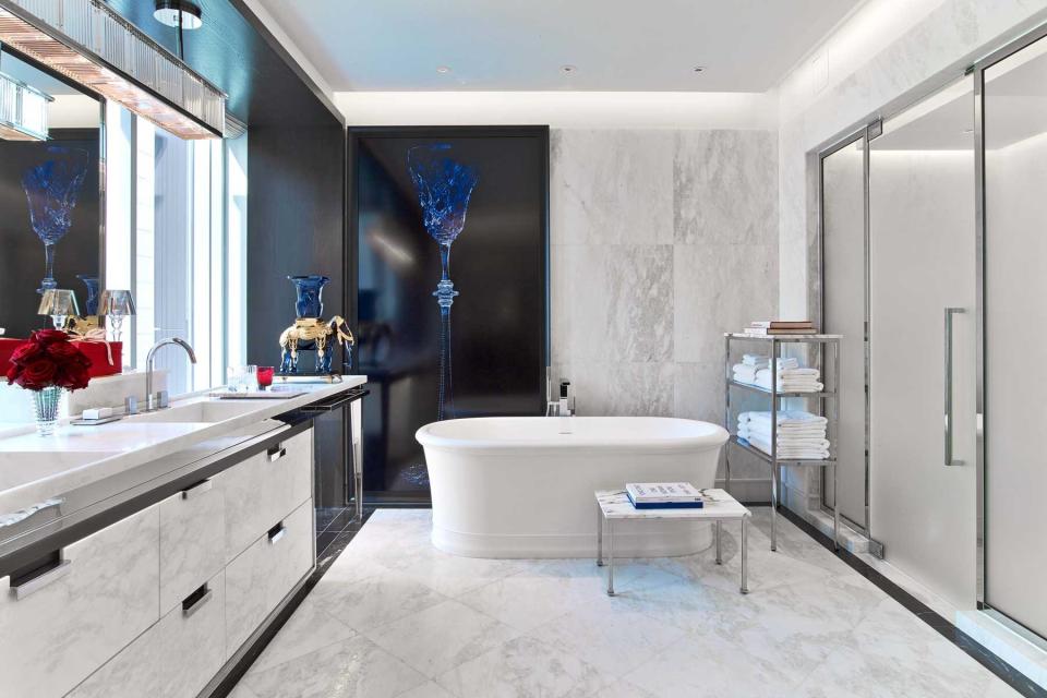 A luxurious bathroom at the Baccarat Hotel, voted one of the top hotels in New York City