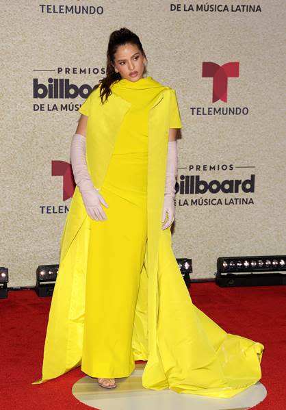 Rosalia is on the red carpet of the Billboard Latin Music Awards. - Credit: Courtesy of AP