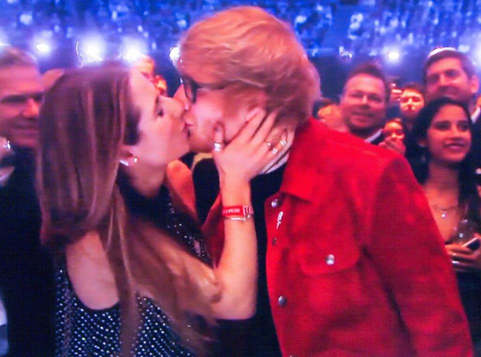 Ed Sheeran, Cherry Seaborn, Kissing at Brit Awards