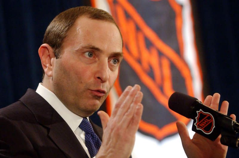 NHL Commissioner Gary Bettman meets the New York media on February 16, 2005, to announce the cancellation of the 2004-05 hockey season. File Photo by Ezio Petersen/UPI