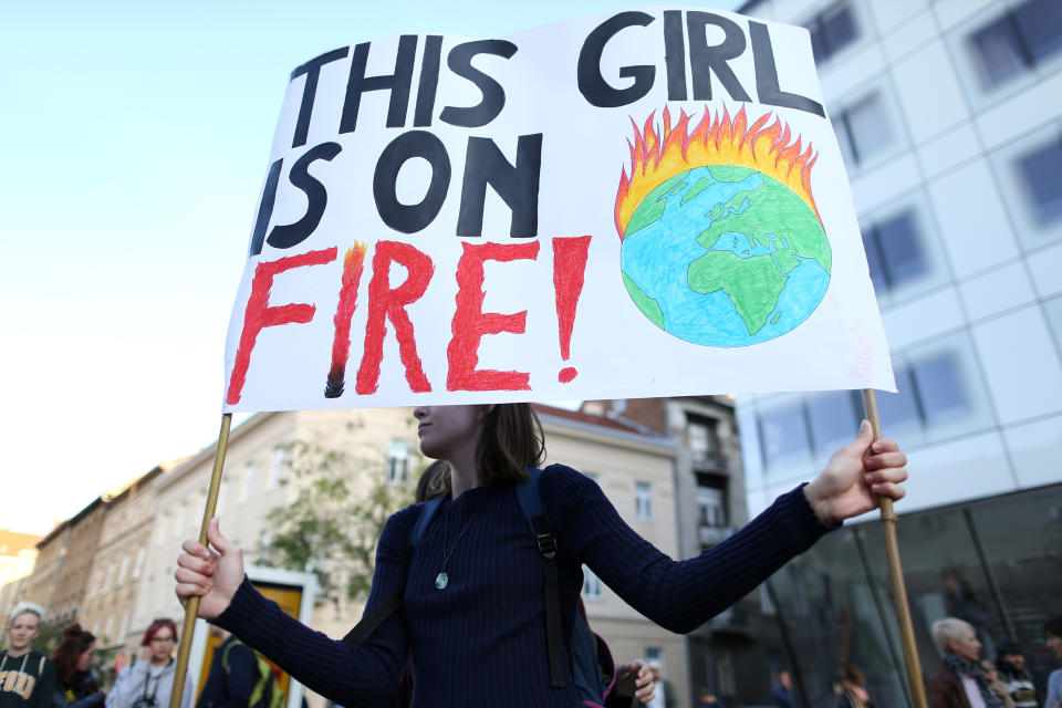 A girl holds a banner during climate change demonstration in Zagreb, Croatia, September 20, 2019. (Photo: Antonio Bronic/Reuters)