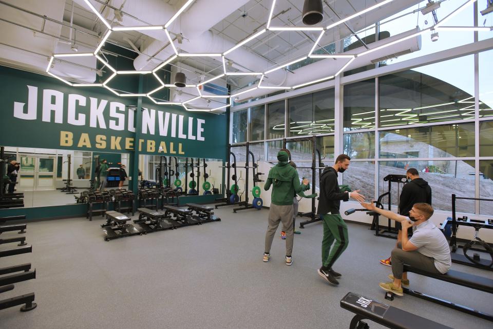 The Jacksonville University Basketball Performance Center includes a new weight room.